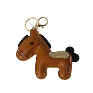 Brown Leather Horse Keychain Bag Charm New